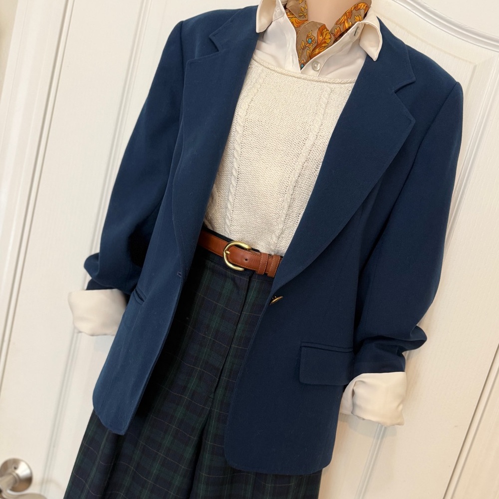 Vintage 70s Pendleton Gorgeous Classic Navy Blue 100% Virgin Wool Blazer, Sz 10 - Picture 6 of 15